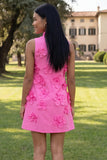 Hot Pink High Neck A-Line Short Formal Dress with 3D Flowers