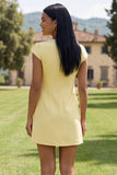 Yellow Round Neck Bodycon Short Formal Dress with 3D Flowers