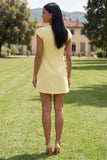 Yellow Round Neck Bodycon Homecoming Dress with 3D Flowers