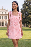 Pink Bodycon Thick Straps Short Formal Dress with 3D Flowers