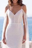Cold Shoulder Ivory Mermaid Lace Sweep Train Wedding Dress