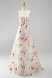 Ivory Floral A Line V Neck Wedding Dress