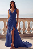 Ivory V-Neck Mermaid Ruffled Ruched Wedding Dress