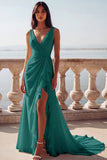 Ivory V-Neck Mermaid Ruffled Ruched Wedding Dress
