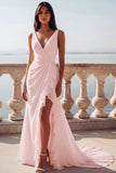 Ivory V-Neck Mermaid Ruffled Ruched Wedding Dress