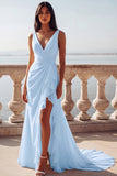 Ivory V-Neck Mermaid Ruffled Ruched Wedding Dress