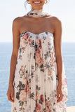 A-Line Sweetheart Ivory Chiffon Pleated Maxi Floral Wedding Guest Dress