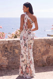Mermaid Ivory One Shoulder Chiffon Ruched Floral Maxi Wedding Guest Dress