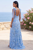 Mermaid Blue Appliqued Floral Maxi Wedding Guest Dress with Bow