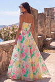 Daffodil Pink Flower A-Line Strapless Maxi Wedding Guest Dress