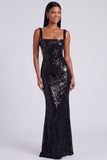 Square Neck Sequin Light Blue Mermaid Formal Dress