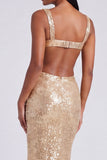 Square Neck Sequin Light Blue Mermaid Formal Dress