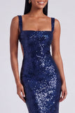 Square Neck Sequin Light Blue Mermaid Formal Dress