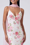 White Pink Mermaid Maxi Floral Dress with Sequins