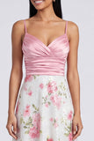 A Line Light Pink Spaghetti Straps Maxi Floral Dress