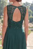 Dark Green V-Neck Chiffon Long Mother Of the Bride Dress with Beading