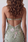 Sage Green Halter Neck Sheer Corset Bodycon Embroidered Short Formal Dress