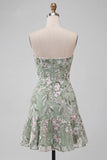 Strapless Sage Green Bodycon Embroidered Homecoming Dress with Ruffles