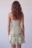 Strapless Sage Green Bodycon Embroidered Short Formal Dress with Ruffles