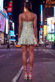 Strapless Sage Green Bodycon Embroidered Homecoming Dress with Ruffles