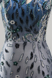 Sparkly Navy One Shoulder Bodycon Sequins Floral Short Formal Dress