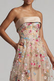 Off the Shoulder Champagne A-Line Tulle Corset Floral Mother Of the Bride Dress