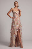 Sweetheart Champagne A-Line Corset Tulle High-Low Floral Mother Of the Bride Dress
