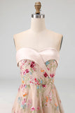 Sweetheart Champagne A-Line Corset Tulle High-Low Floral Mother Of the Bride Dress