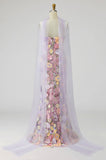 Light Purple Floral Mermaid Strapless Long Mother of the Bride Dress with Slit