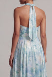 Light Green Keyhole A Line Floral Long Mother of the Bride Dress with Pockets