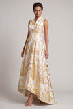 Champagne A Line Printed High Low Mother Of the Bride Dress