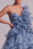 One Shoulder Dusty Blue A Line Ruffled Mother Of the Bride Dress