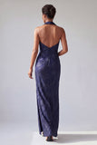 Halter Mermaid Peaked Lapel Dark Purple Mother Of the Bride Dress