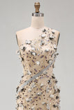 Sparkly Apricot One Shoulder Floral Mermaid Sequins Long Formal Dress