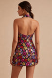 Sparkly Black Floral Halter Neck Bodycon Sequins Homecoming Dress