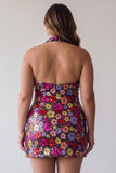 Sparkly Black Floral Halter Neck Bodycon Sequins Short Formal Dress