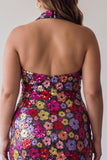 Sparkly Black Floral Halter Neck Bodycon Sequins Short Formal Dress