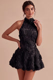 A-Line Daffodil Floral Halter Neck Short Formal Dress with Beading