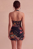 Black Halter Neck Floral Sheer Corset Bodycon Mini Cocktail Dress