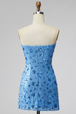 Sparkly Sky Blue Sweetheart Bodycon Sequins Short Formal Dress