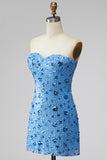 Sparkly Sky Blue Sweetheart Bodycon Sequins Short Formal Dress
