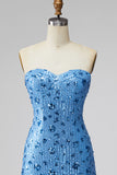 Sparkly Sky Blue Sweetheart Bodycon Sequins Short Formal Dress