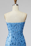 Sparkly Sky Blue Sweetheart Bodycon Sequins Short Formal Dress