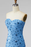 Sparkly Sky Blue Sweetheart Bodycon Sequins Short Formal Dress