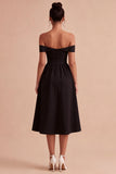 Black Off the Shoulder Keyhole Midi A Line Formal Dress