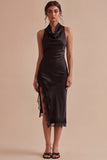 Backless Halter Midi Black Mermaid Formal Dress with Slit
