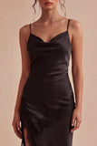 Black Bodycon Spaghetti Straps Midi Formal Dress with Slit