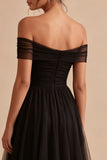 Black Off the Shoulder A Line Long Formal Dress