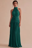 Dark Coffee Halter Pleated Long Sheath Formal Dress