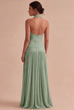 Dark Coffee Halter Pleated Long Sheath Formal Dress